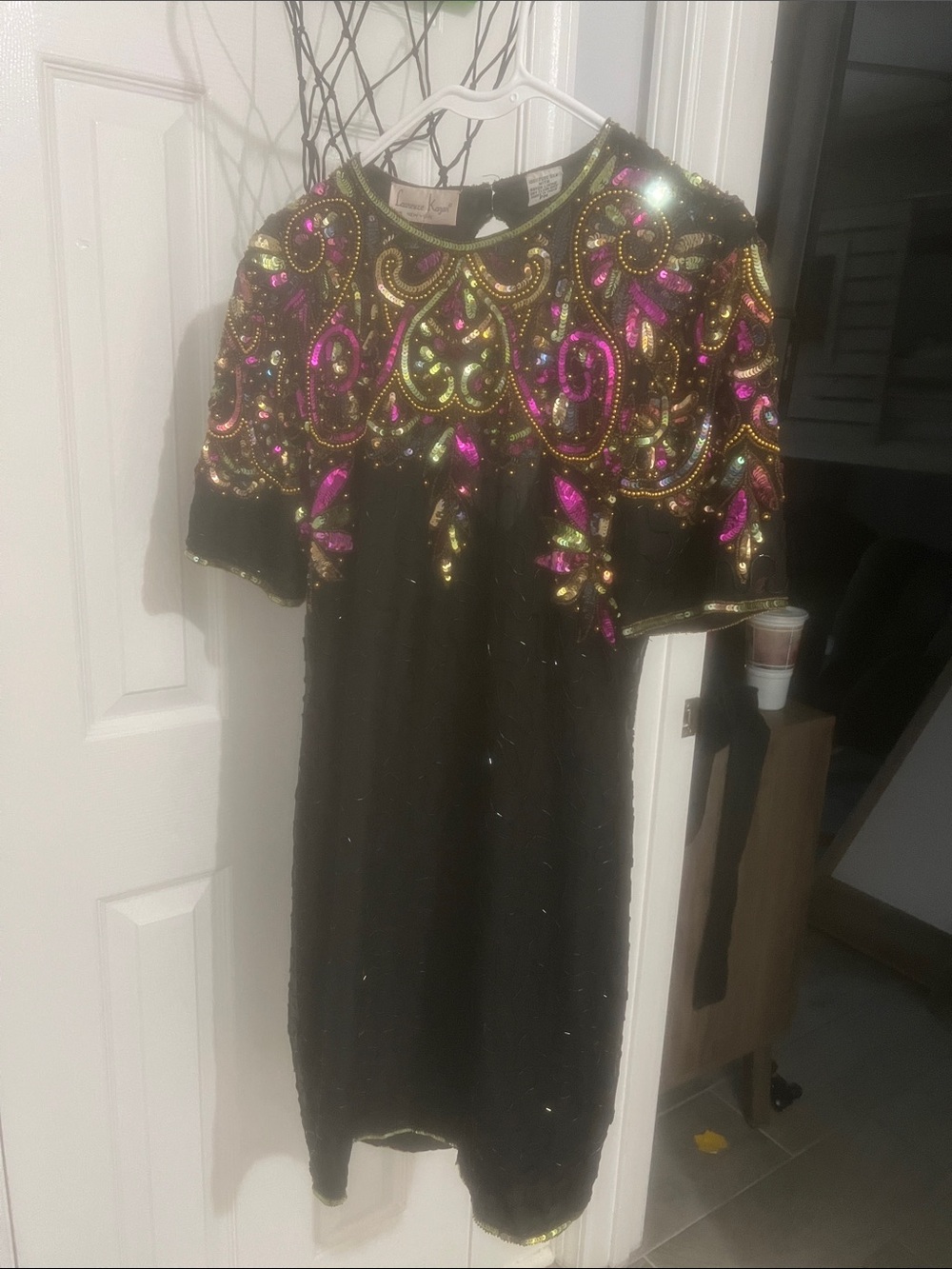 Embellished Black Dress with purple, green, & Gold Beading